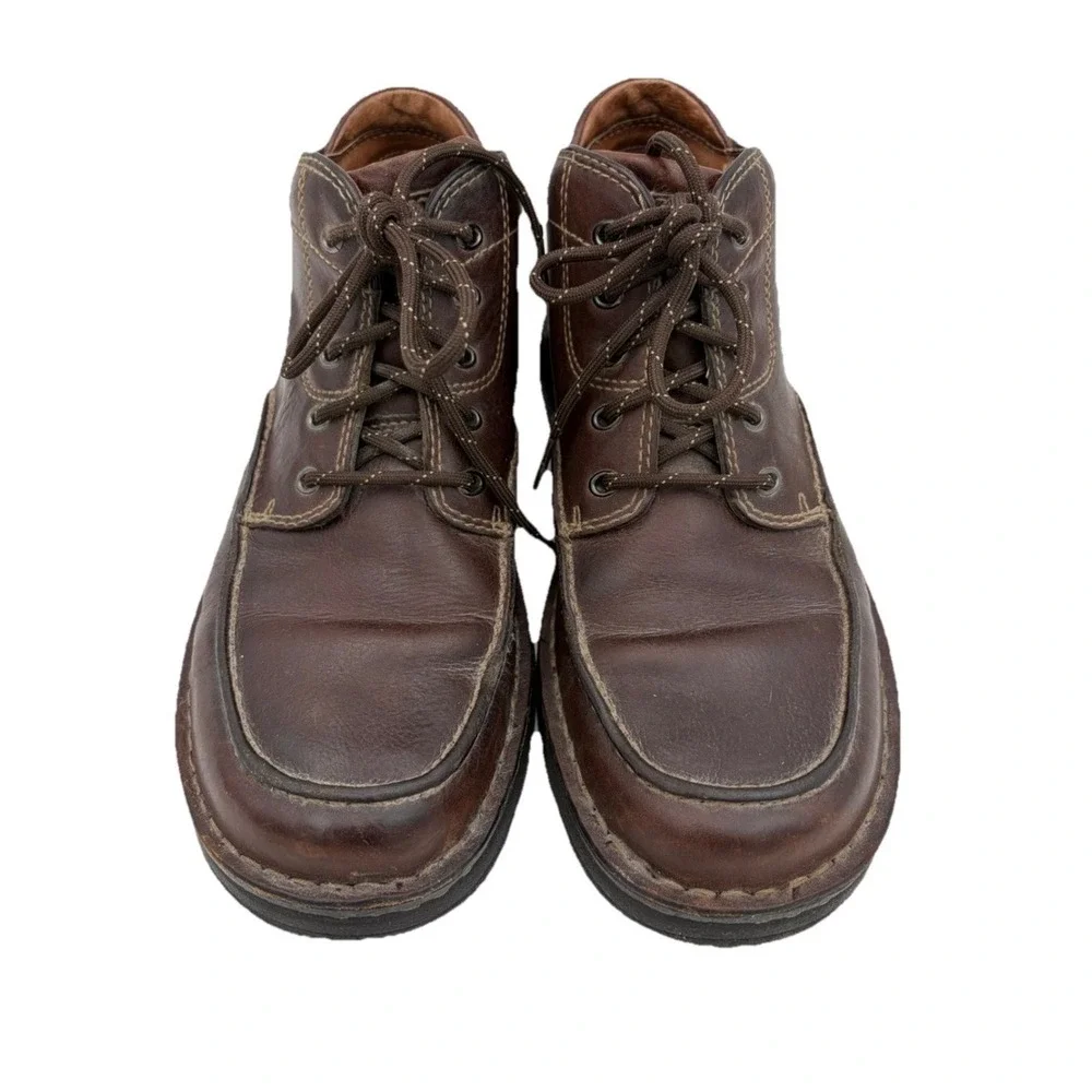 Vintage Clarks Ankle Leather Boots Active Air Men 8.5 Brown Moc Toe‎ Lace 37552